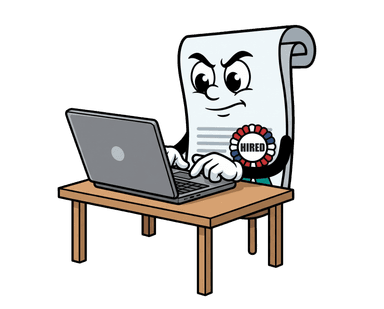 Rex the ResumeCoach mascot focused at a laptop